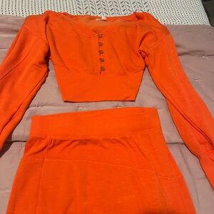 Anthropologie Orange Maxi Skirt Set